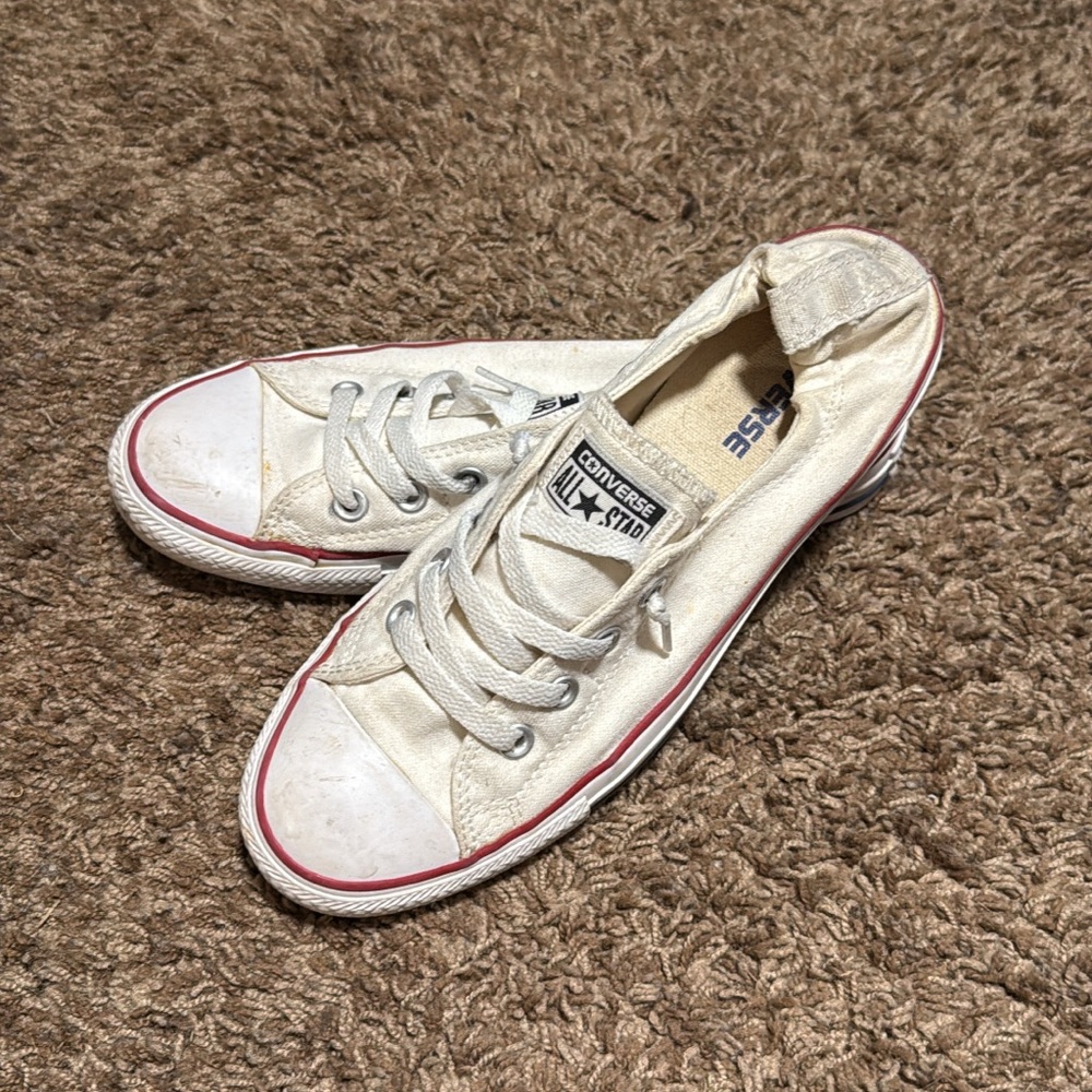 Converse Off-White Slip-On Shoes with Red Trim